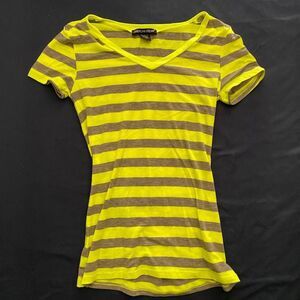 American Dream Women's Grey and Neon Yellow T-shirt